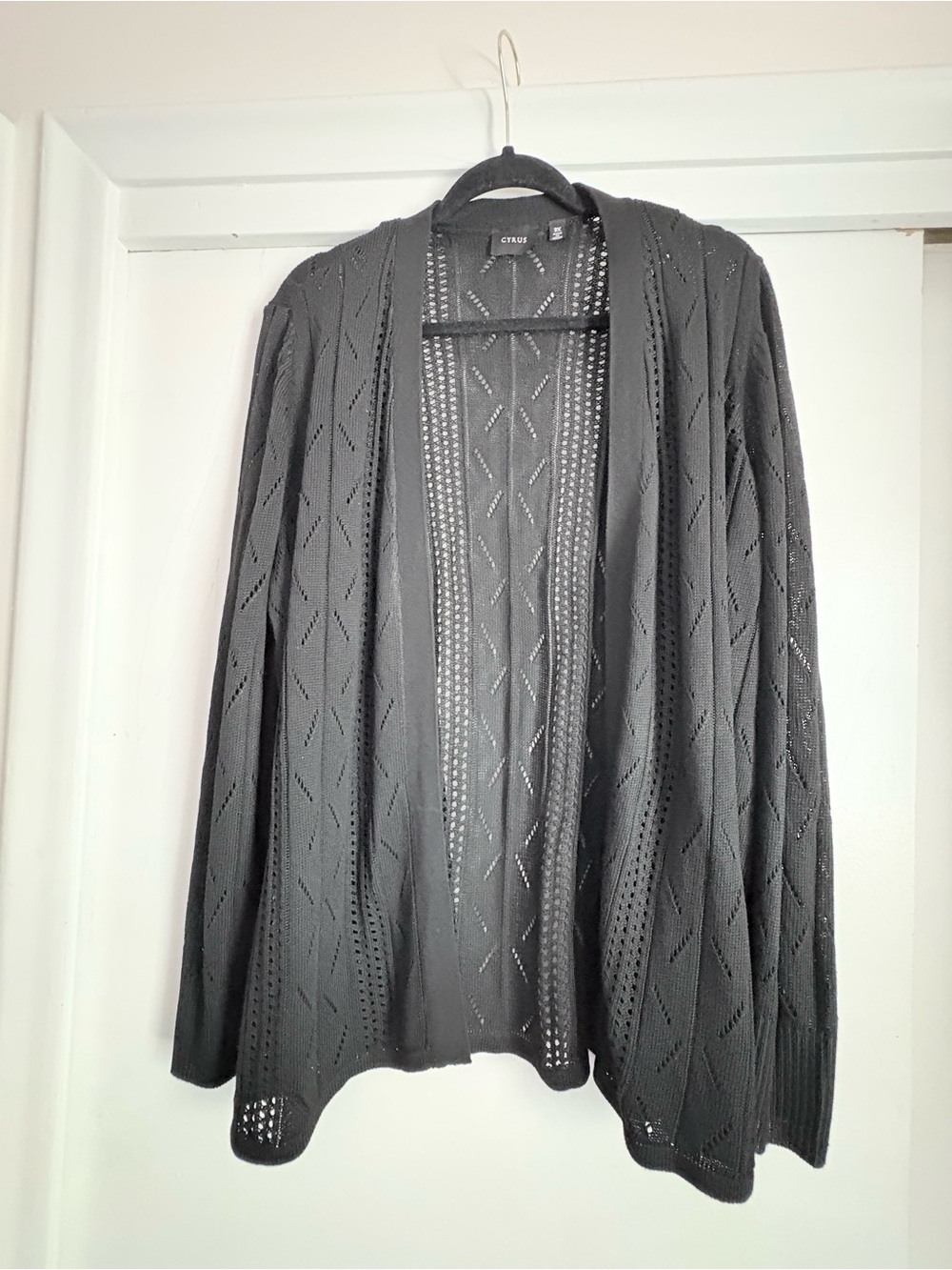 Cyrus Black Open-Front Pointelle Cardigan Sweater - Men
